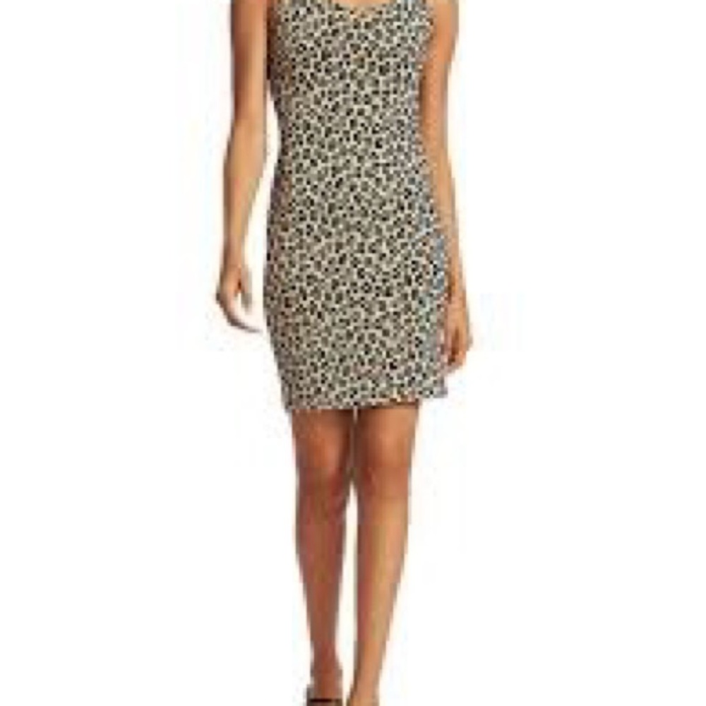 Theory Glossed Leopard Black and Cream Animal Print Bodycon Dress Sz. Medium